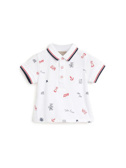 Chicco - Boys White Printed Knitted Short Sleeve Polo T-Shirt