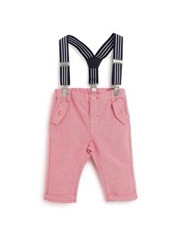 Chicco - Boys Pink Solid Long Trousers with Attached Suspender