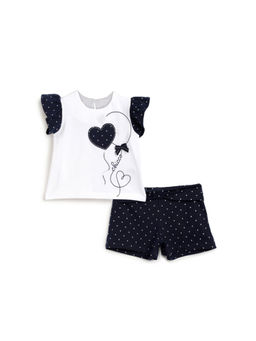 Chicco - Girls White & Blue Knitted T-Shirt with Shorts (Set of 2)