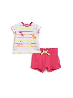 Chicco - Girls White & Pink Striped T-Shirt with Shorts (Set of 2)