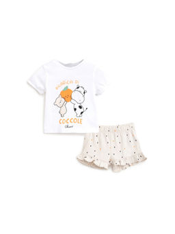Chicco - Girls White & Beige T-Shirt with Shorts (Set of 2)