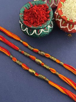 Digital Dress Room - Simple Beautiful Beaded Rakhi Mauli Thread Rakhee (Pack of 3)