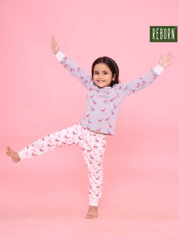 REBORN - Girls Printed Cotton T-Shirt with Joggers-Grey Melange (Set of 2)