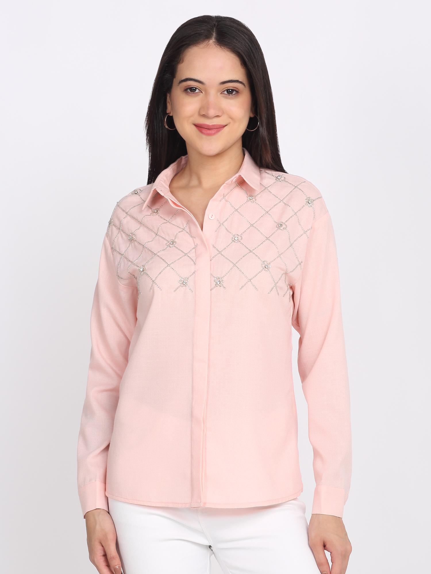 shaye Pink Shirt Collar Embellished Full Sleeves Party Shirt-picture-12