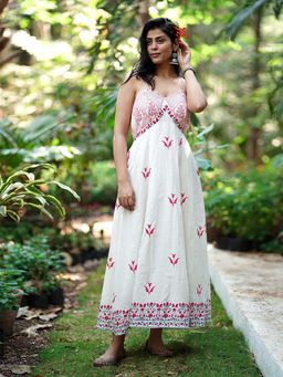 Chidiyaa - Bluebell's Breeze Ivory Block Printed Cotton Dress