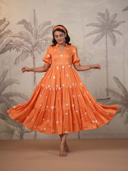 Masoomm - Orange Embroidered Midi Dress