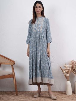 PINKSKY - Blue Printed and Embroidered Midi Dress