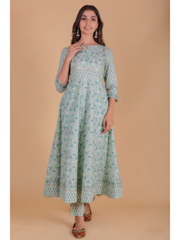 NAVYAS FASHION - Mint Green Block Printed Anarkali Kurta (Set of 2)