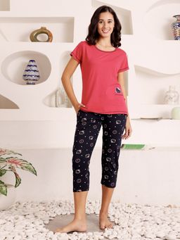 Bodycare - Coral Women Printed Half Sleeves T-Shirt with Capri