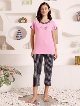 Bodycare - Pink Women Printed Half Sleeves T-Shirt with Capri