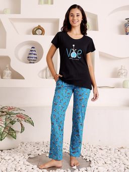 Bodycare - Black Women Cotton Printed T-Shirt and Pyjama