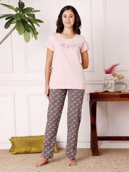 Bodycare - Pink Women Cotton Printed T-Shirt and Pyjama