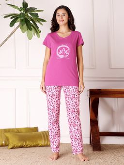 Bodycare - Pink Women Cotton Printed T-Shirt and Pyjama