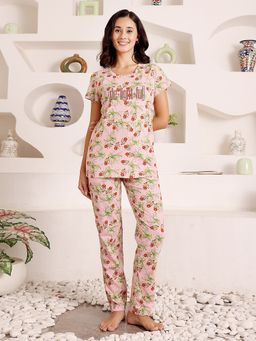 Bodycare - Pink Women Cotton Printed T-Shirt and Pyjama