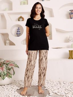 Bodycare - Black Women Cotton Printed T-Shirt and Pyjama