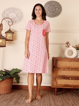Bodycare - Red Women Printed Knee Length Nightdress