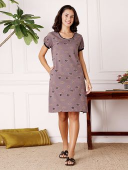 Bodycare - Brown Women Printed Knee Length Nightdress