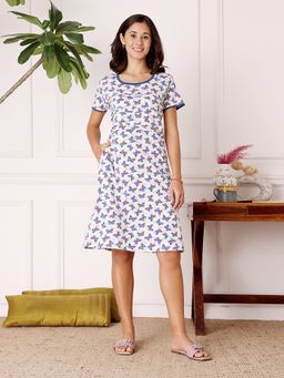 Bodycare - Multi-Color Women Printed Knee Length Nightdress