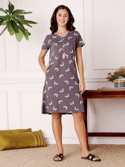 Bodycare - Purple Women Printed Knee Length Nightdress