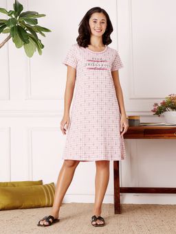 Bodycare - Pink Women Printed Knee Length Nightdress