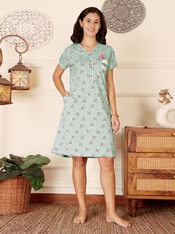 Bodycare - Green Women Printed Knee Length Nightdress