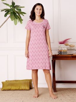 Bodycare - Pink Women Printed Knee Length Nightdress