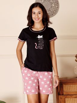 Bodycare - Black Women Printed T-Shirt and Shorts