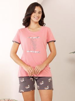 Bodycare - Peach Women Printed T-Shirt and Shorts