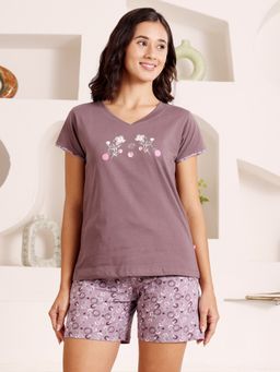 Bodycare - Brown Women Printed T-Shirt and Shorts