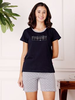 Bodycare - Black Women Printed T-Shirt and Shorts