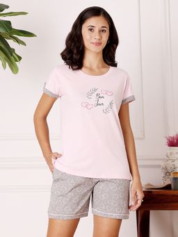 Bodycare - Pink Women Printed T-Shirt and Shorts