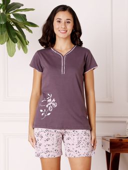 Bodycare - Navy Blue Women Printed T-Shirt and Shorts