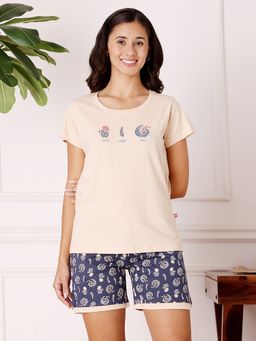 Bodycare - Beige Women Printed T-Shirt and Shorts