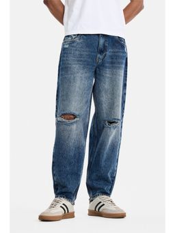 Snitch - Blue Knee Rips Loose Casual Jeans for Men
