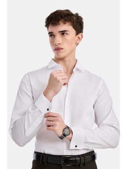 Snitch - White Solid Full Sleeves Slim Formal Shirt for Men