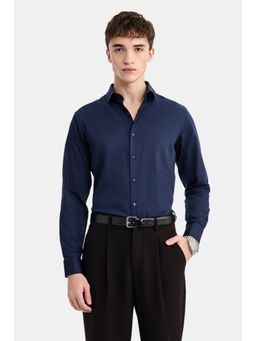 Snitch - Navy Blue Solid Full Sleeves Slim Formal Shirt for Men