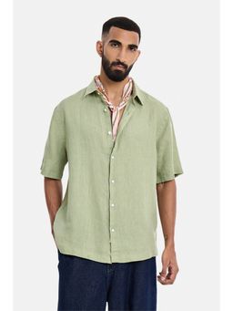 Snitch - Sage Green Solid Half Sleeves Relaxed Shirt for Men