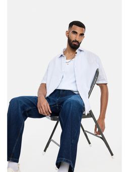 Snitch - Light Blue Solid Half Sleeves Relaxed Shirt for Men