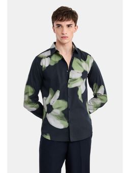 Snitch - Black Abstract Full Sleeves Slim Casual Shirt for Men