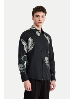 Snitch - Black Abstract Full Sleeves Slim Casual Shirt for Men