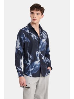 Snitch - Navy Blue Floral Full Sleeves Slim Casual Shirt for Men