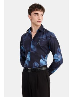 Snitch - Navy Blue Floral Full Sleeves Slim Casual Shirt for Men