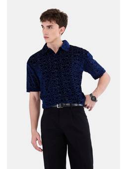 Snitch - Navy Blue Textured Half Sleeves Regular Casual Polo T-Shirt