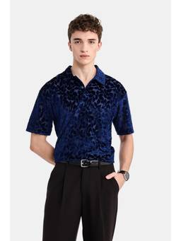 Snitch - Navy Textured Half Sleeves Regular Casual Polo T-Shirt