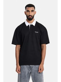 Snitch - Black Solid Half Sleeves Oversized Casual Polo T-Shirt