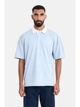 Snitch - Light Blue Solid Half Sleeves Oversized Casual Polo T-Shirt