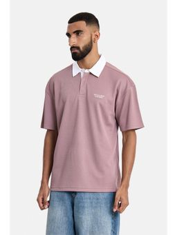Snitch - Pink Solid Half Sleeves Oversized Casual Polo T-Shirt