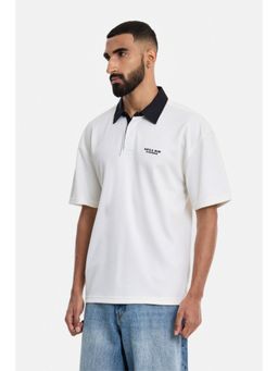 Snitch - White Solid Half Sleeves Oversized Casual Polo T-Shirt