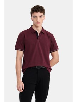 Snitch - Wine Solid Half Sleeves Regular Casual Polo T-Shirt