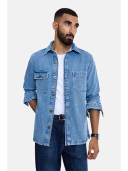 Snitch - Blue Denim Full Sleeves Regular Casual Overshirt for Men